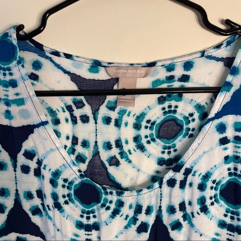 Banana Republic rayon green blue and white summer short sleeved dress sundress - Picture 2 of 5